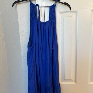 Aolro Halter Style Swim Suit Cover Up Dress - Blue - Large